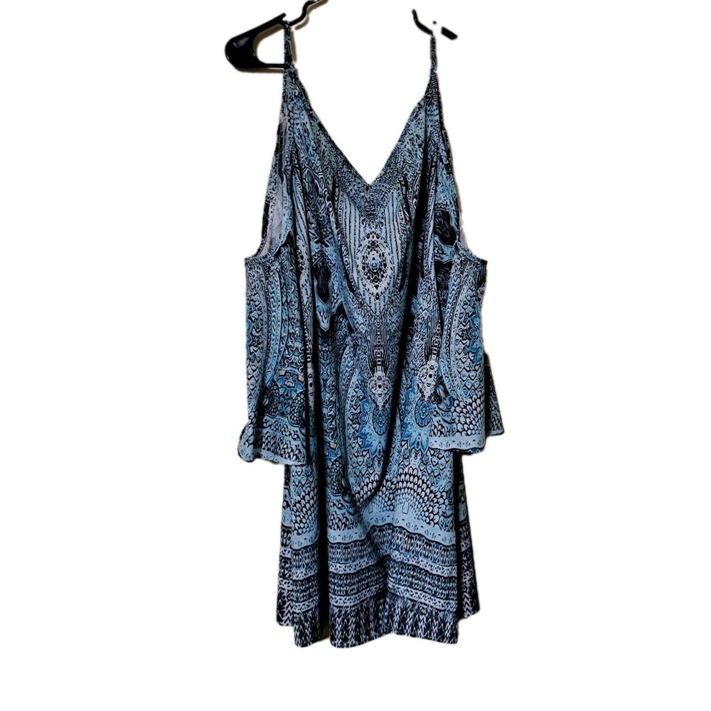 MisLook Womens‎ XXLarge Cold Shoulder Dress Teal Blue Paisley Boho
